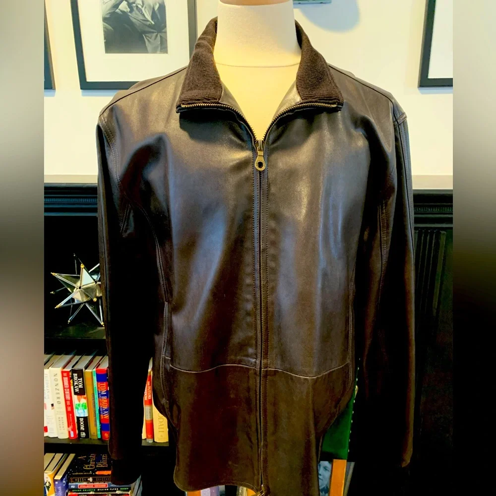Faconnable Brown Lambskin Leather Jacket. Large. Beautiful. Excellent condition - Picture 1 of 12